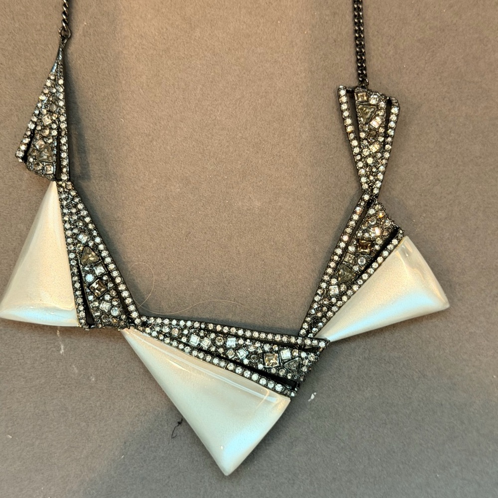 Alexis Bittar White Geometric Crystal-Trim Necklace